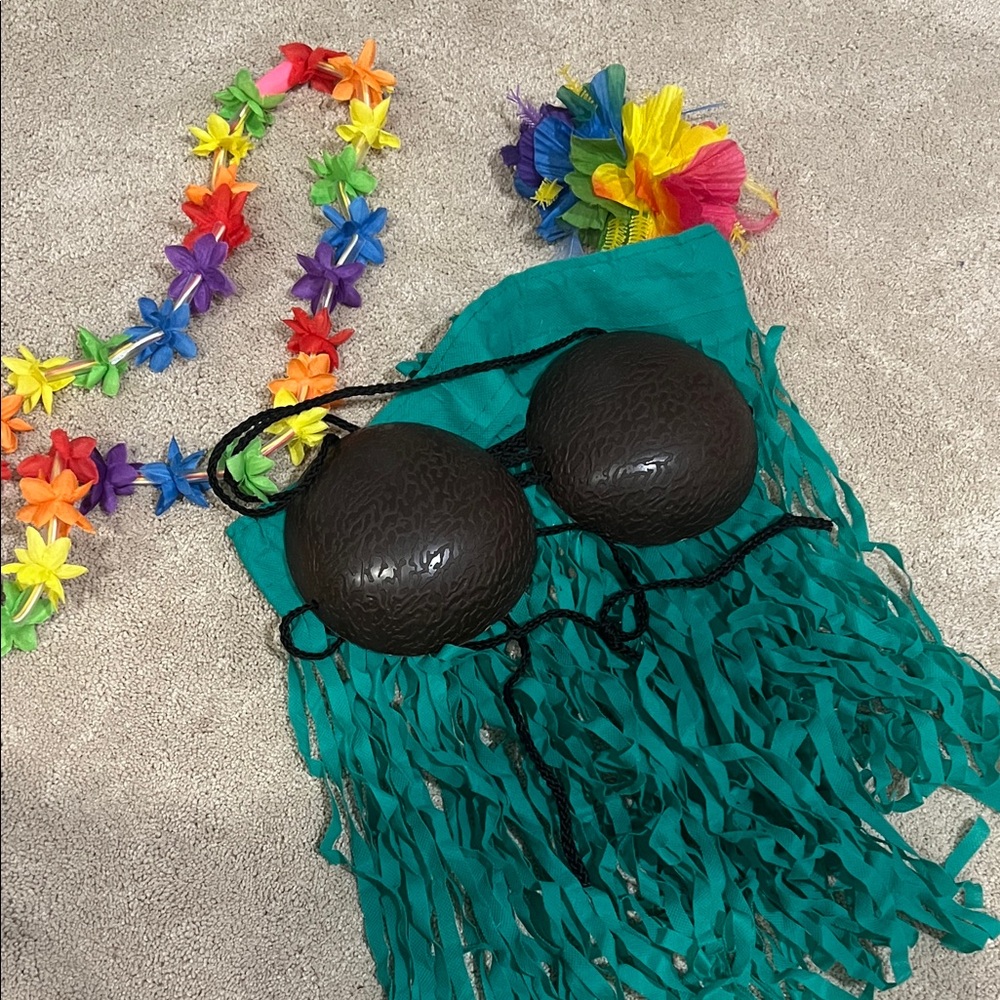 Hawaiian Coconut Bra and Grass Skirt Set